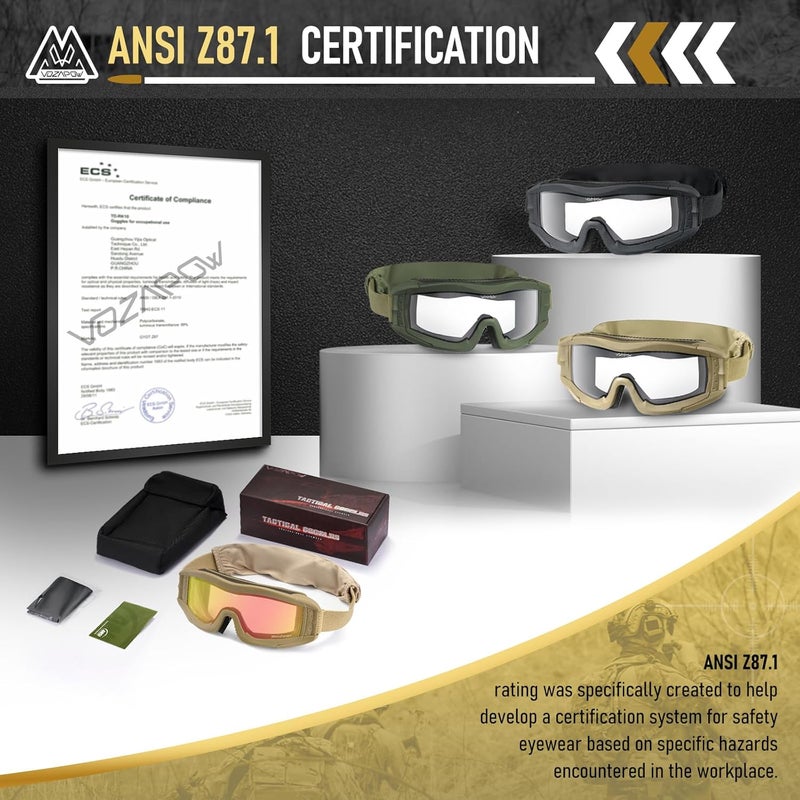 VOZAPOW Airsoft Goggles Anti Fog with ANSI Z87.1 Certified, Safety Goggles Impact Resistant, Tactical Shooting Glasses - Image 5